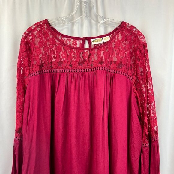 Collections Etc Women’s Lace Pullover Top Raspberry Size XL Keyhole - Picture 2 of 7